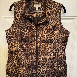 Charter Club Brown and Black Leopard Puffer Vest
